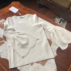 Valentino Top with Scallop Trim Sleeves